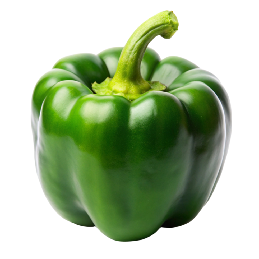 Fresh green bell pepper isolated on Transparent Background, vibrant and glossy vegetable ideal for cooking and salads png