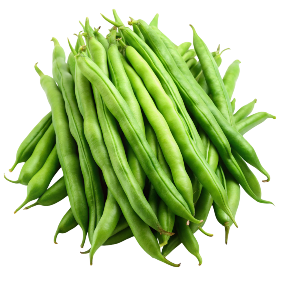 Pile of green beans on white, fresh, crisp, and green, ideal for cooking, steaming, or as a salad ingredient png