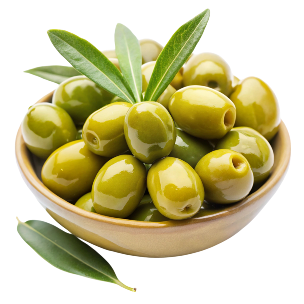 Close up of glossy green olives, displayed on a clean white surface, highlighting their smooth texture and freshness png
