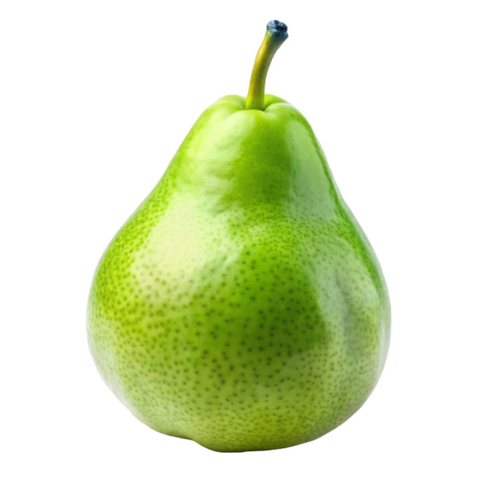 Bright green pear with smooth skin and stem, showcasing its freshness and sweet flavor, isolated on Transparent Background png