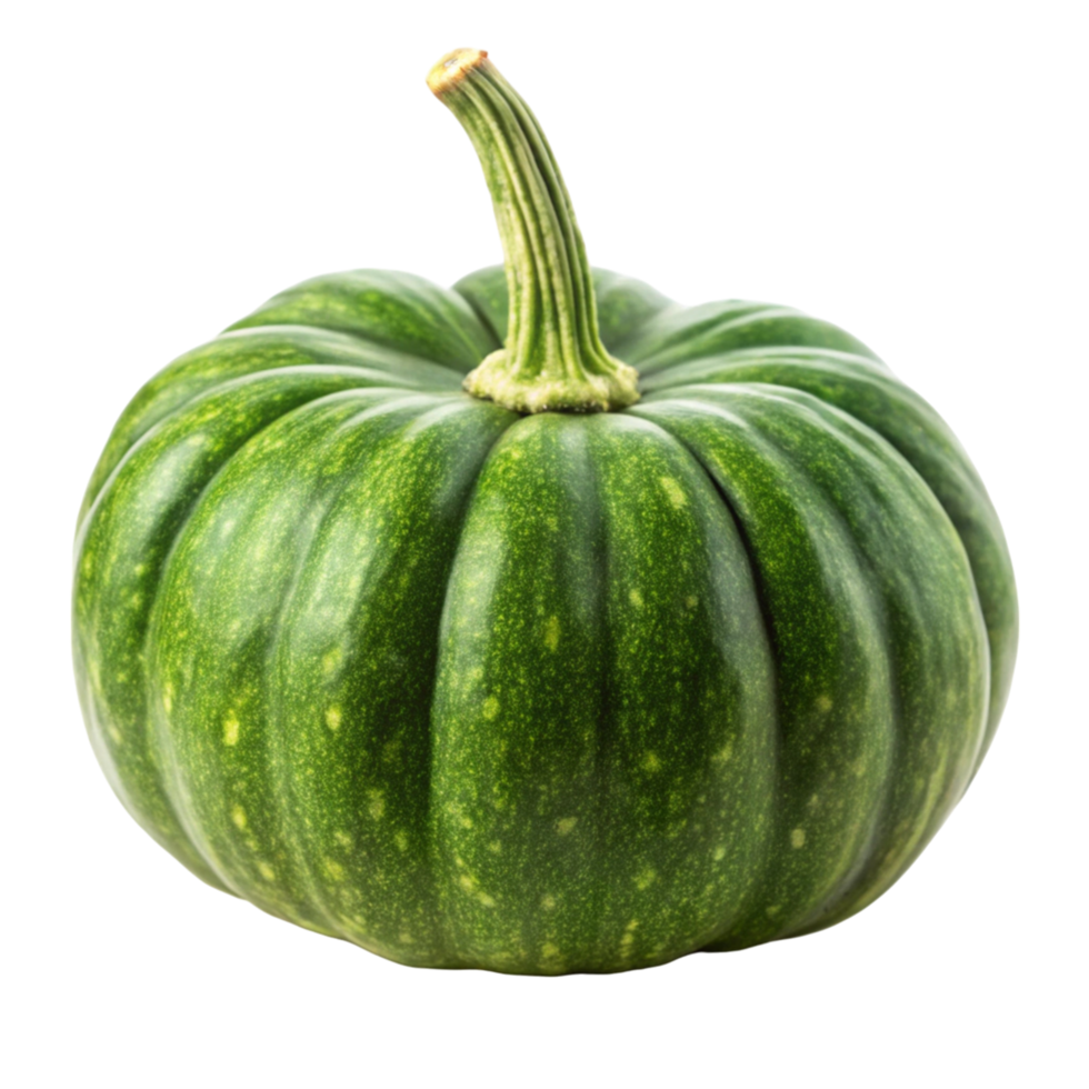 Bright green pumpkin with a sturdy stem, highlighting its freshness and smooth texture, isolated on Transparent Background png