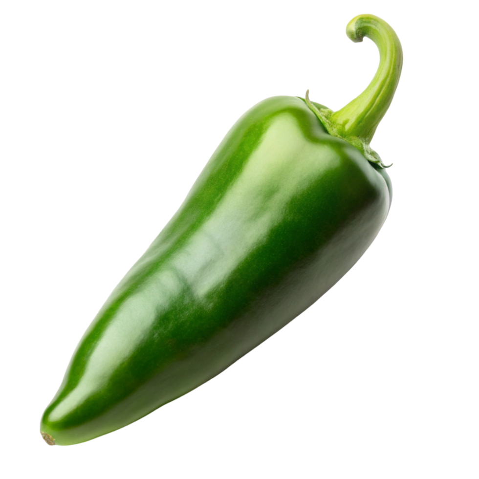 Bright green jalapeno pepper with glossy skin, highlighting its use in spicy recipes, isolated on Transparent Background png
