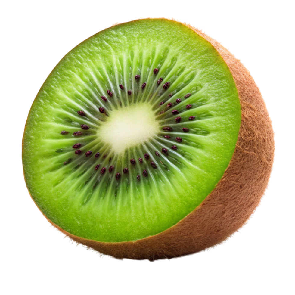 Bright green kiwi slice with visible seeds, highlighting its fresh and tangy flavor, isolated on Transparent Background png