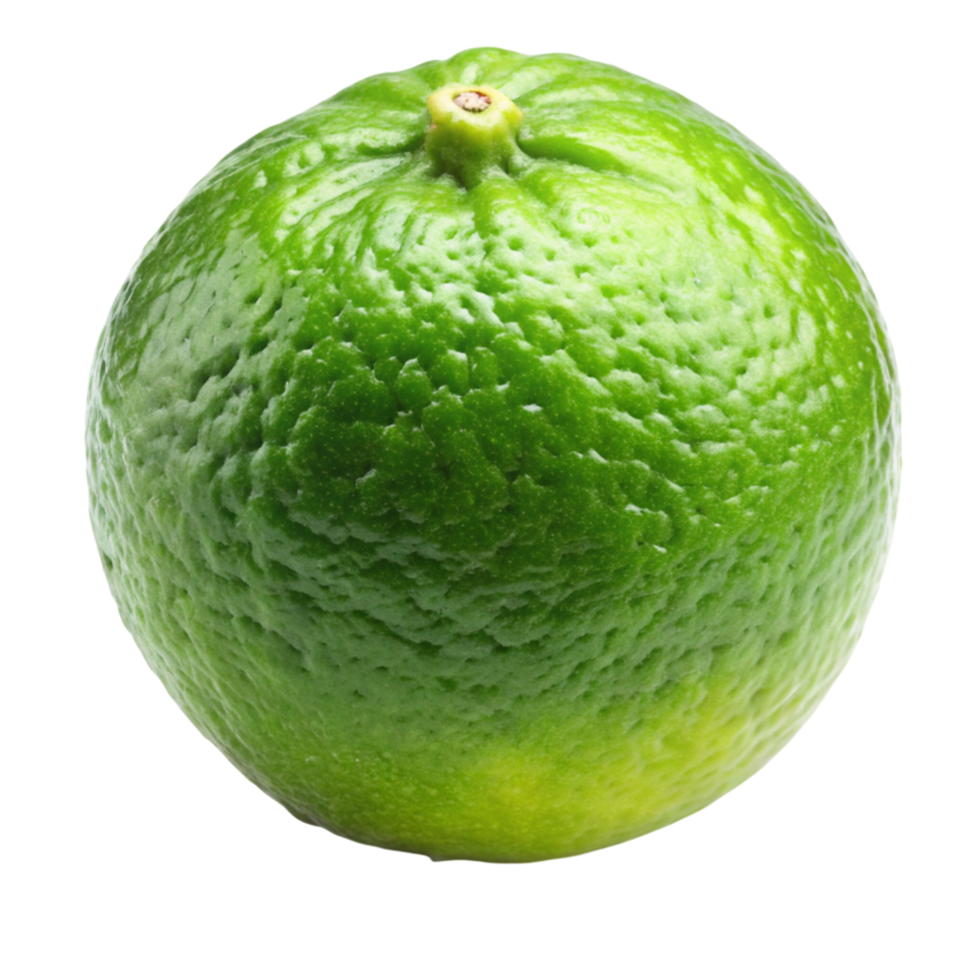 Bright green lime with smooth texture, isolated on Transparent Background, highlighting its fresh and tangy qualities png