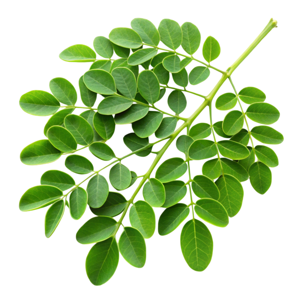 Fresh green moringa leaves isolated on Transparent Background, perfect for health, nutrition, and superfood concepts png