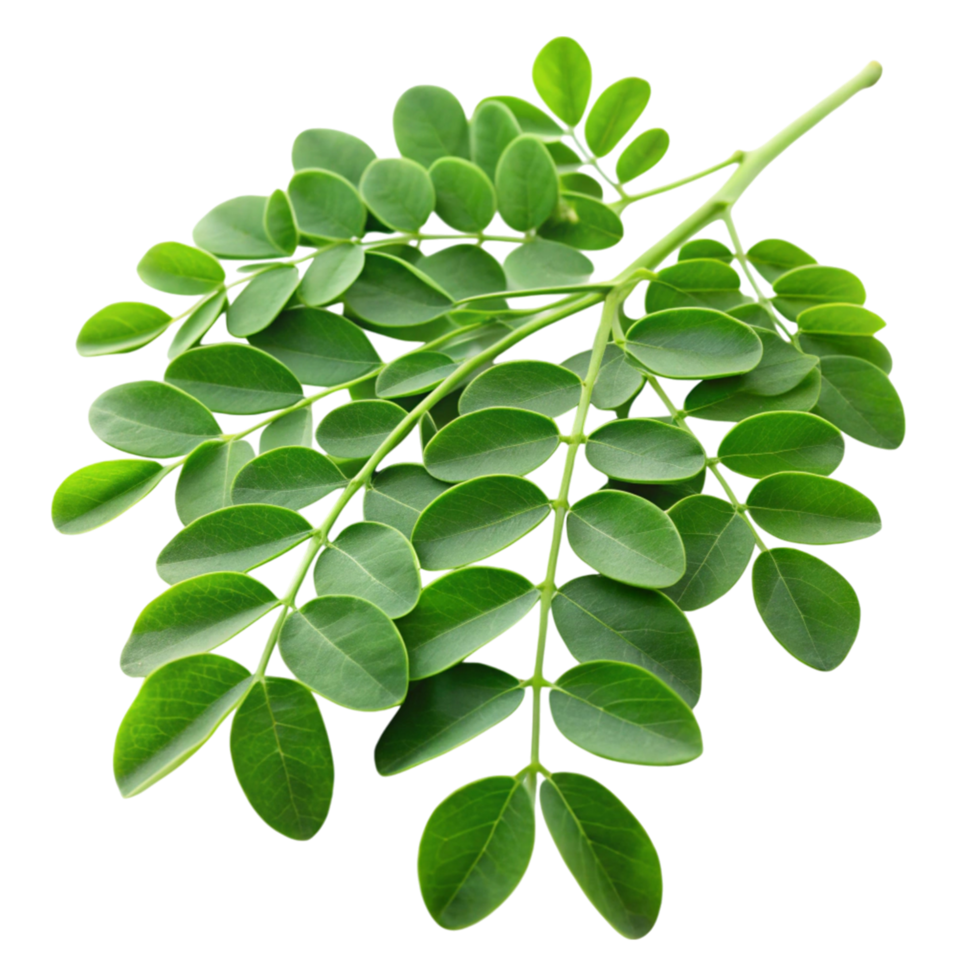 Green moringa leaves arranged on Transparent Background, highlighting their use as a superfood and natural supplement png