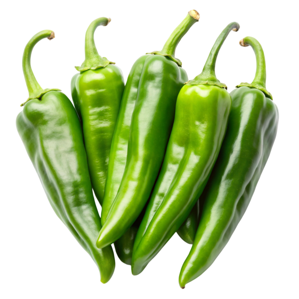 Fresh green Anaheim peppers isolated on Transparent Background, perfect for cooking, grilling, and healthy food concepts png