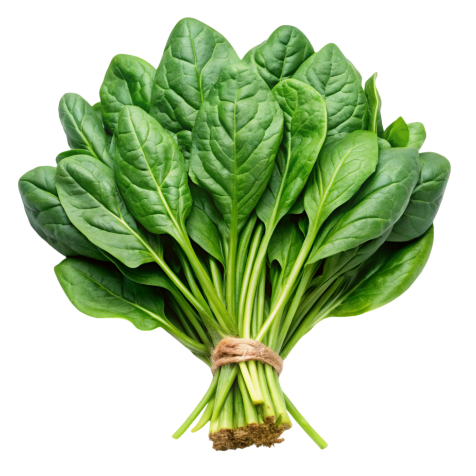 Freshly harvested spinach leaves, neatly bundled and isolated on white, highlighting nutrition and crisp texture png