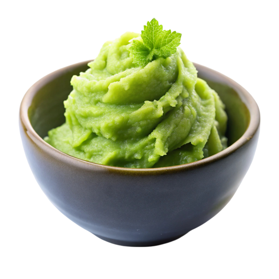 Smooth green wasabi paste served in a bowl, isolated on Transparent Background, perfect for sushi and Asian cuisine concepts png