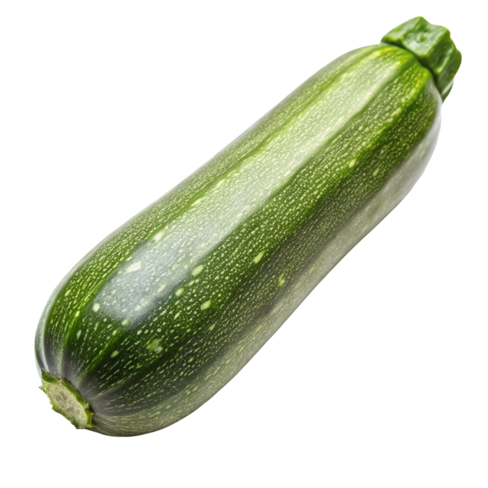 Single green zucchini vegetable displayed on a clean Transparent Background, perfect for culinary uses png