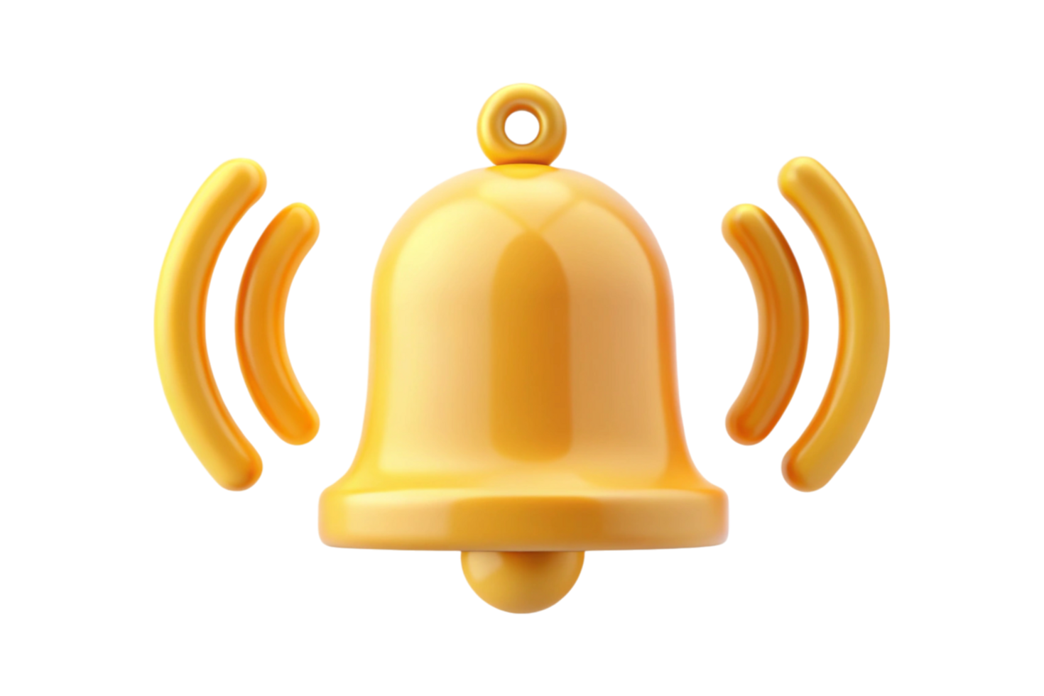 Glossy yellow bell icon with alert waves, great for representing notifications and reminders in graphic design png