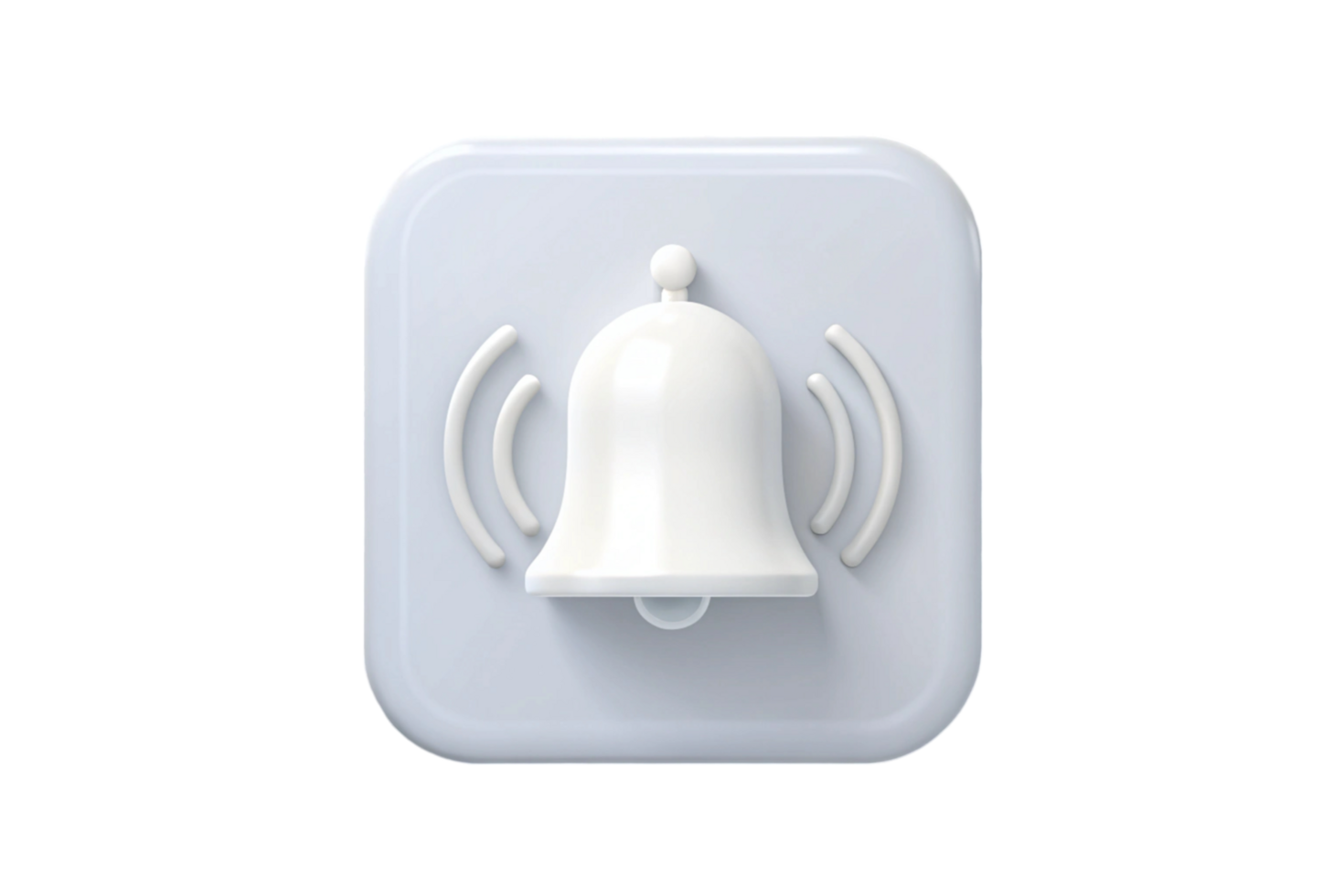 3D white bell with a shadow on a transparent background, perfect for web and app notification icons png