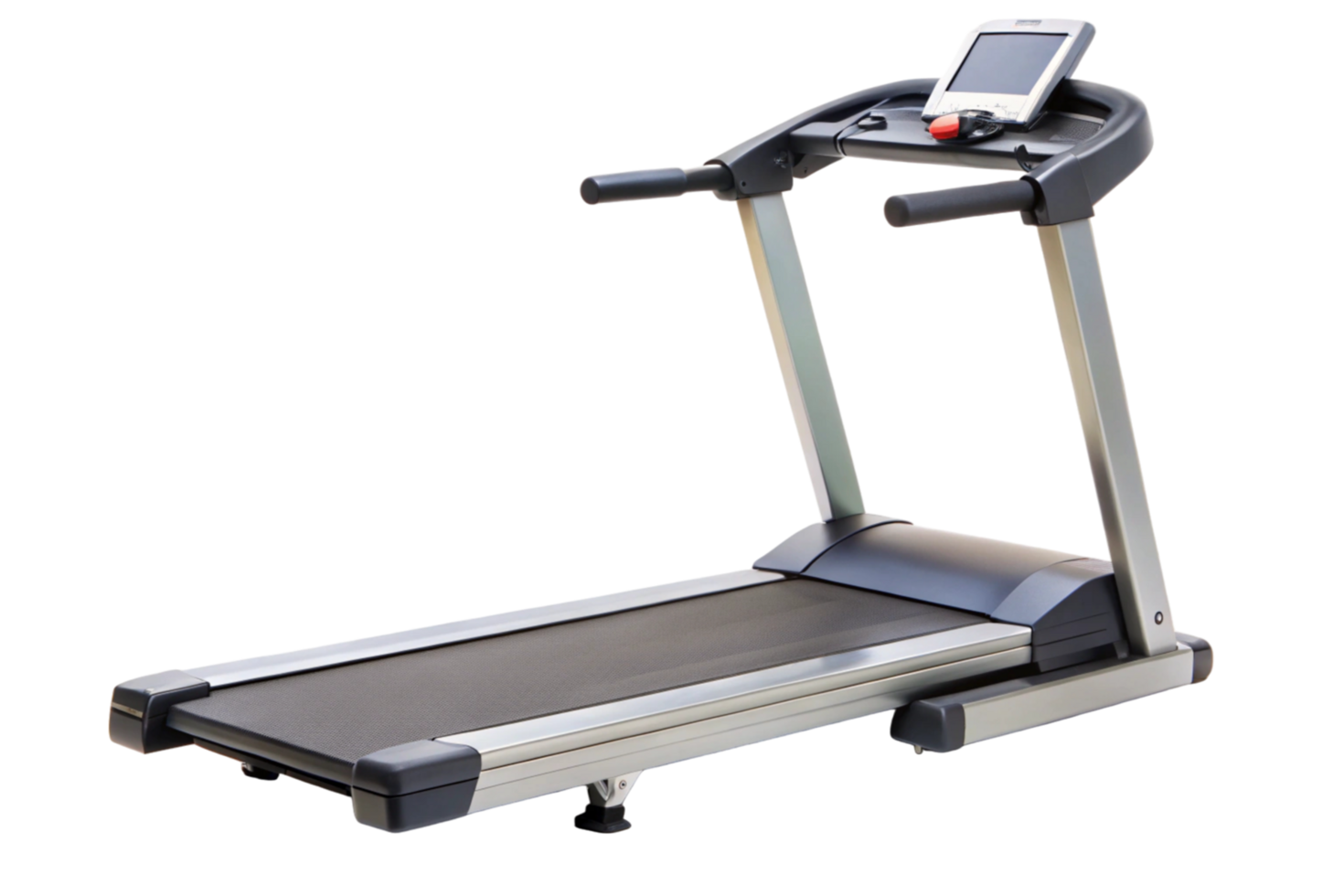 High quality treadmill for running and walking fitness training in minimalist white backdrop png