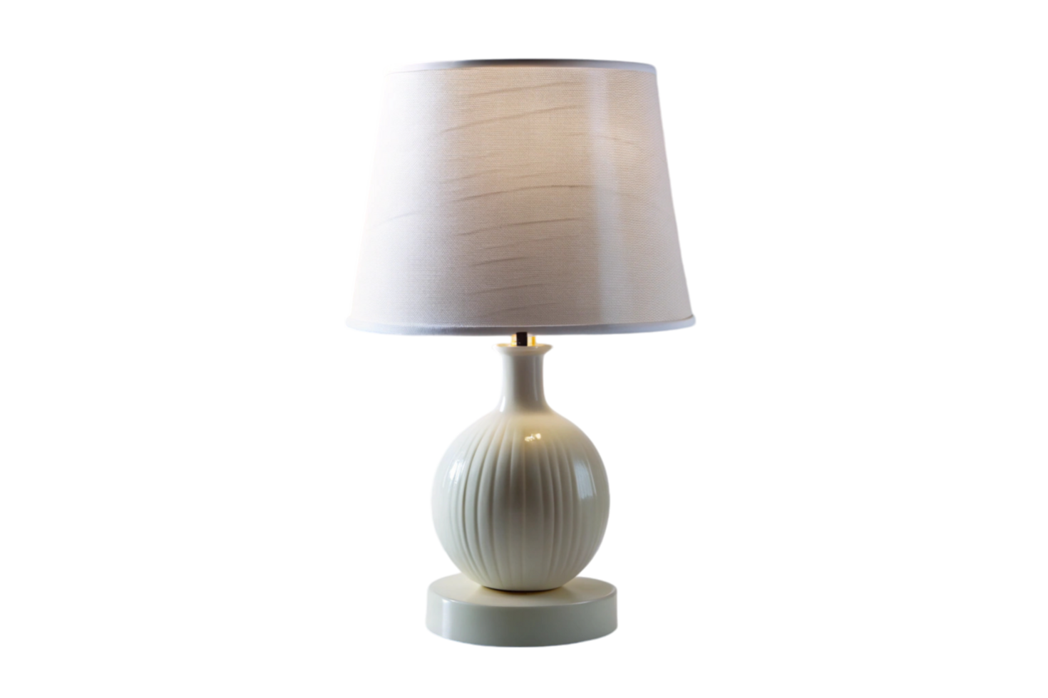 Elegant table lamp with white ceramic base and soft fabric shade for home interior design png