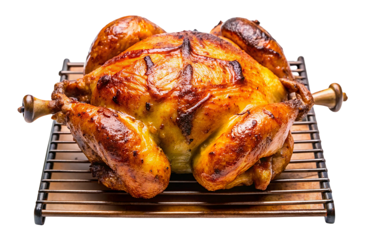 Tender and succulent grilled chicken perfectly roasted on a rack with plain white background png