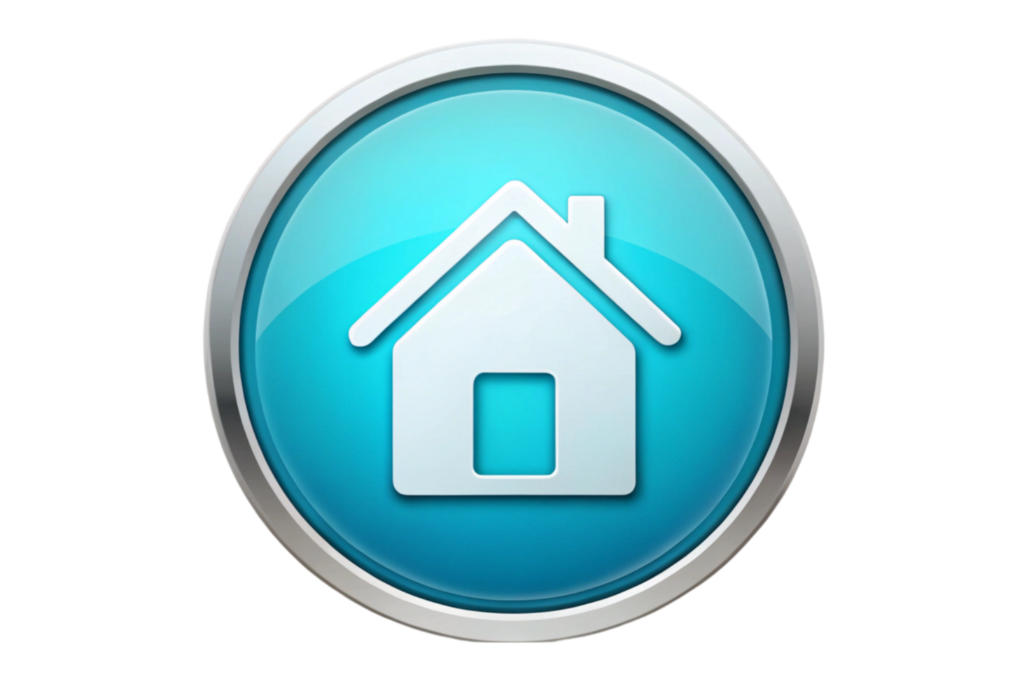 Blue home icon on a round button with modern design and metallic frame on a white background png