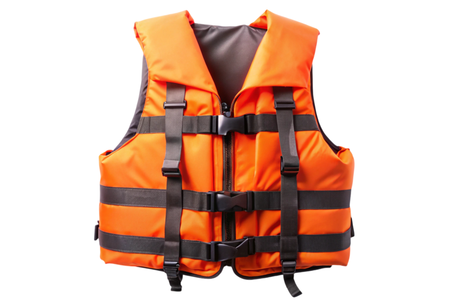 Safety life vest in orange with adjustable black straps, ideal for swimming, boating, and water sports png
