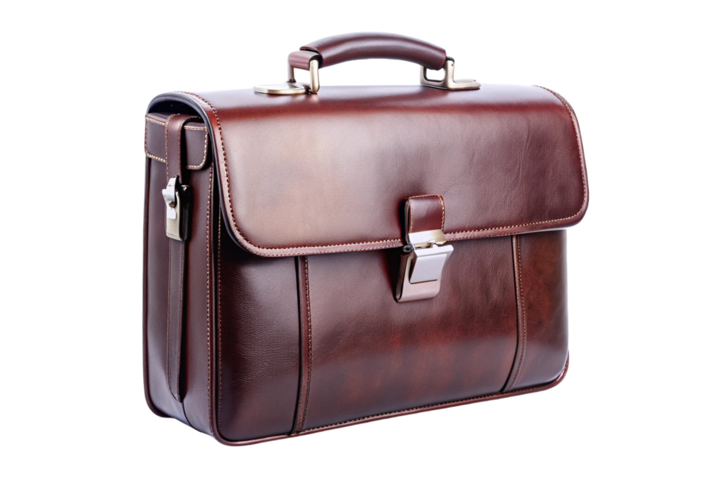 brown leather briefcase with a timeless design and secure lock on a white background png