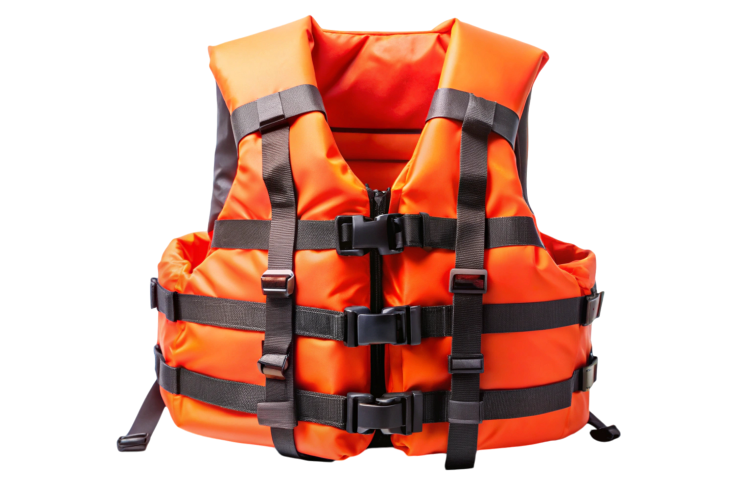 Durable life jacket with buckles and straps for personal flotation and water safety png