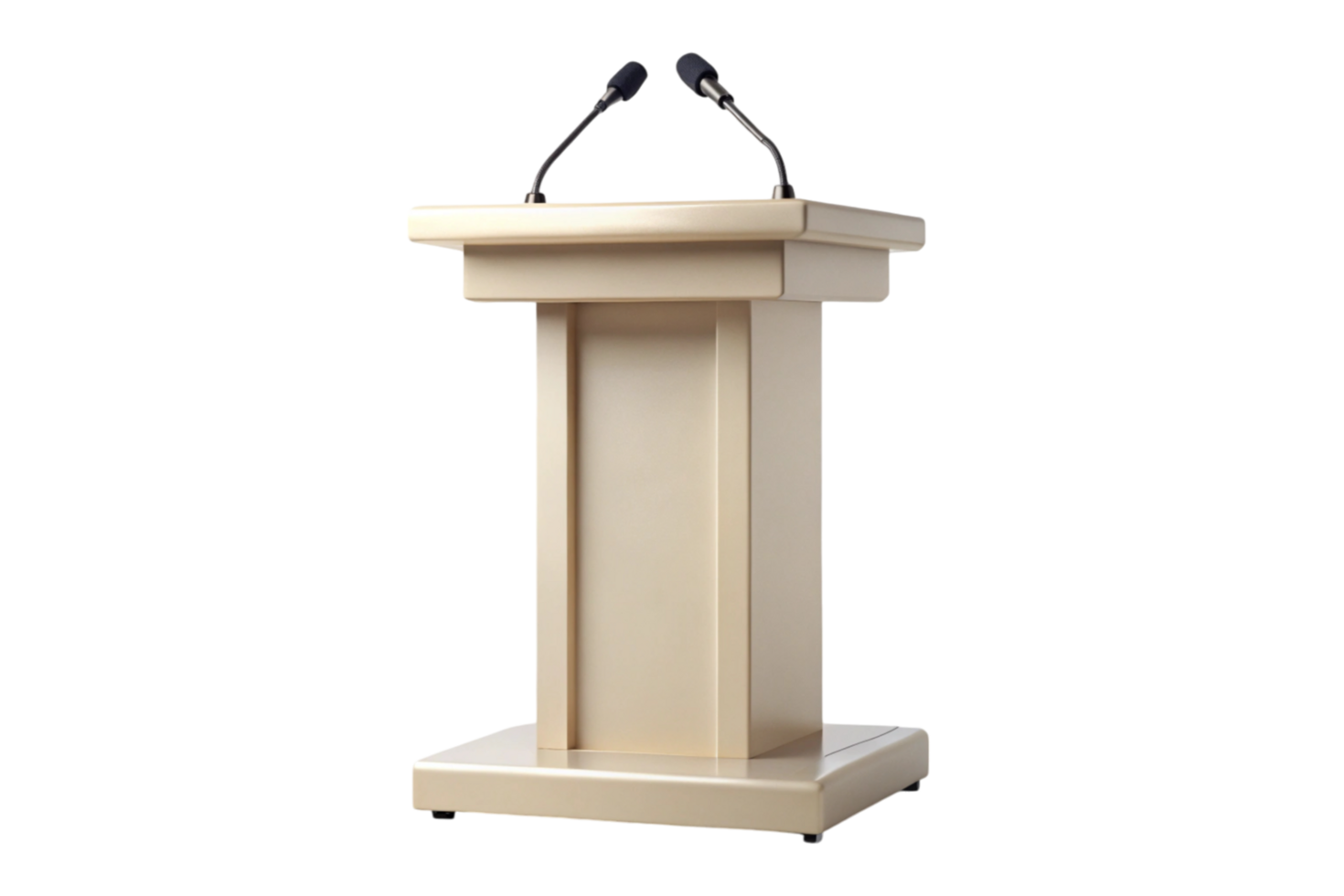 Modern beige conference podium with attached microphone suitable for lectures and presentations png