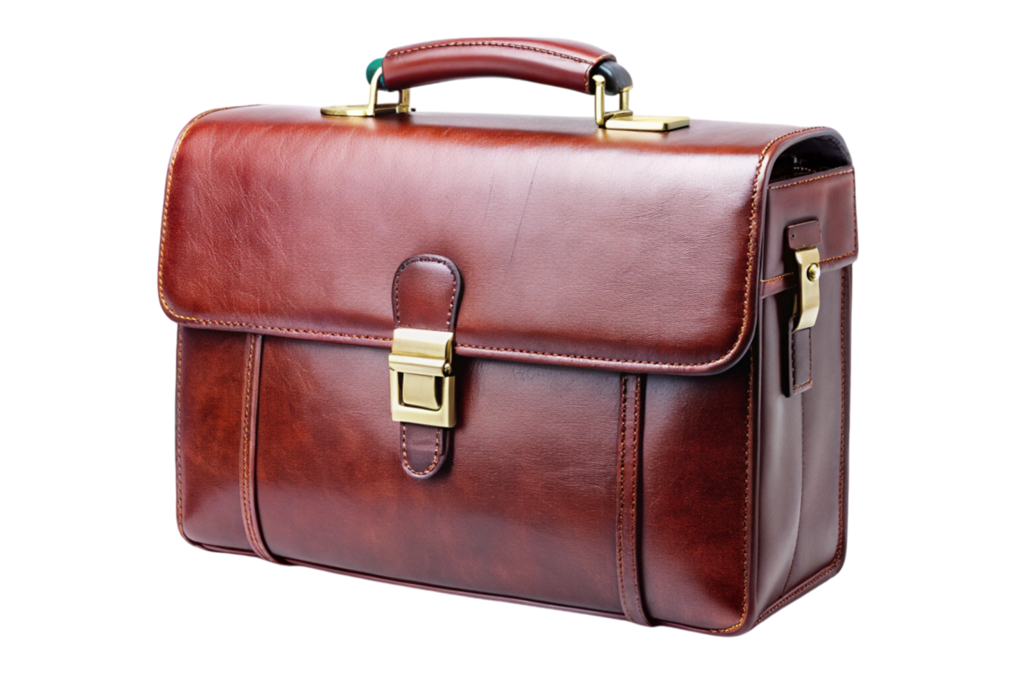 Luxurious brown leather bag with a structured shape and classic detailing for business professionals png