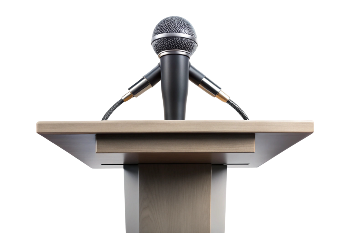 Professional podium with microphones ready for speech or conference presentation in a formal setting png