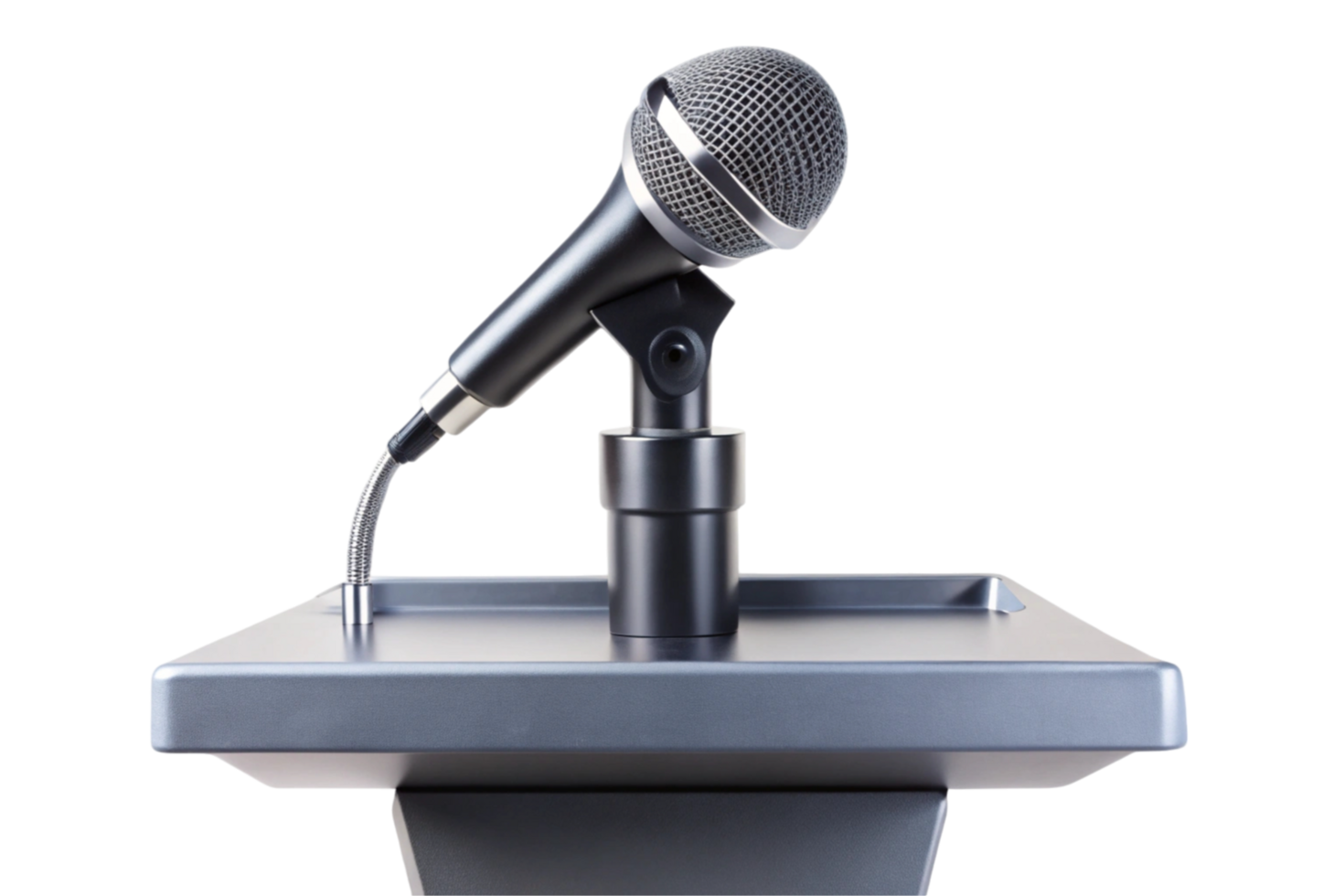 Modern conference lectern with microphone for public speaking, speeches, or presentations png