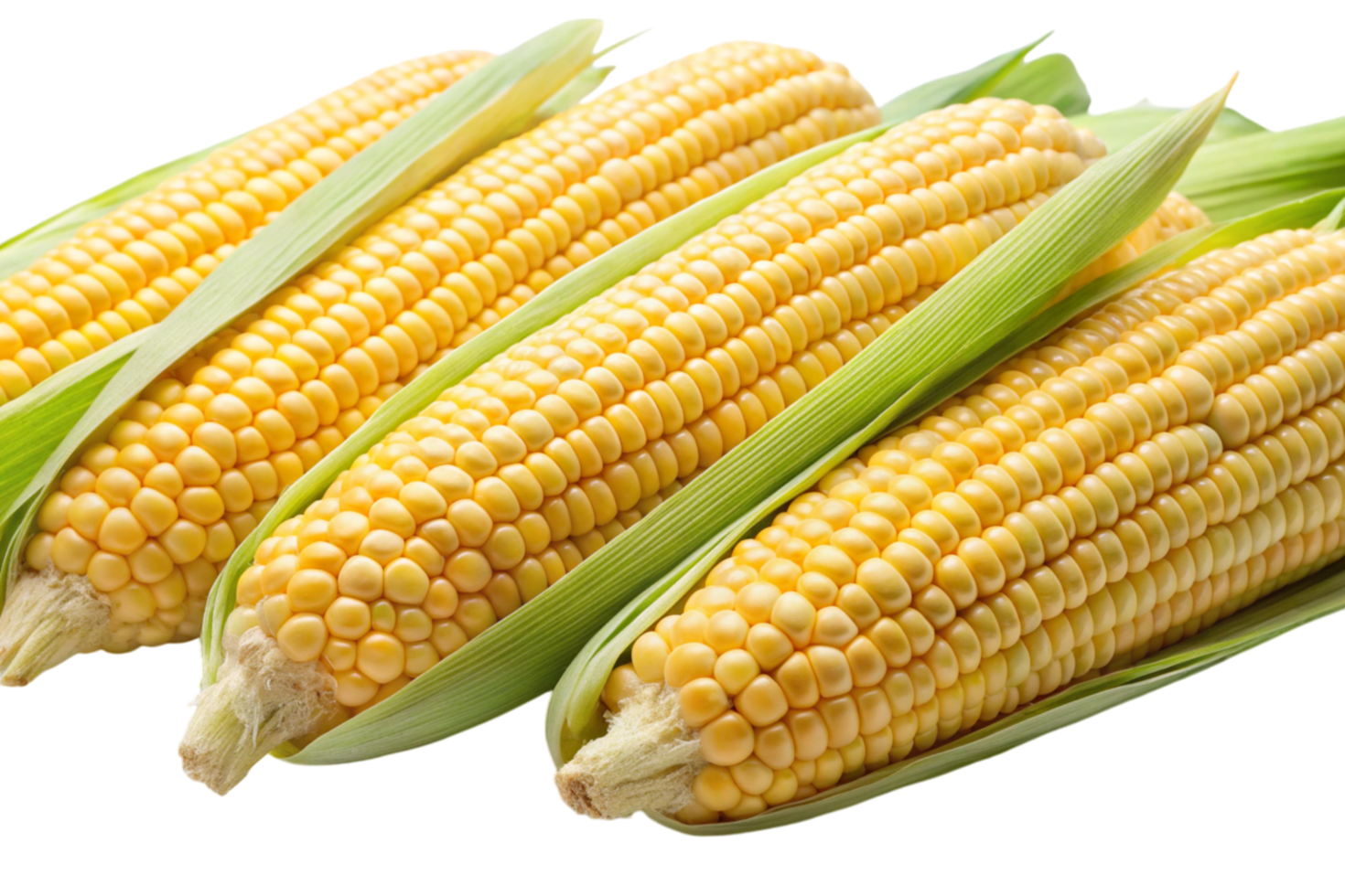 Group of corn cobs with kernels and husks highlighting nutritious and organic food png