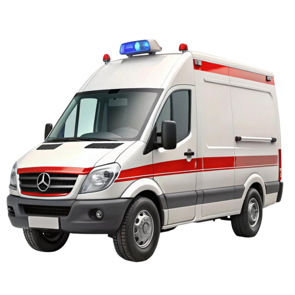 Ambulance car for rapid medical assistance, featuring emergency signals and clean design, isolated on white png
