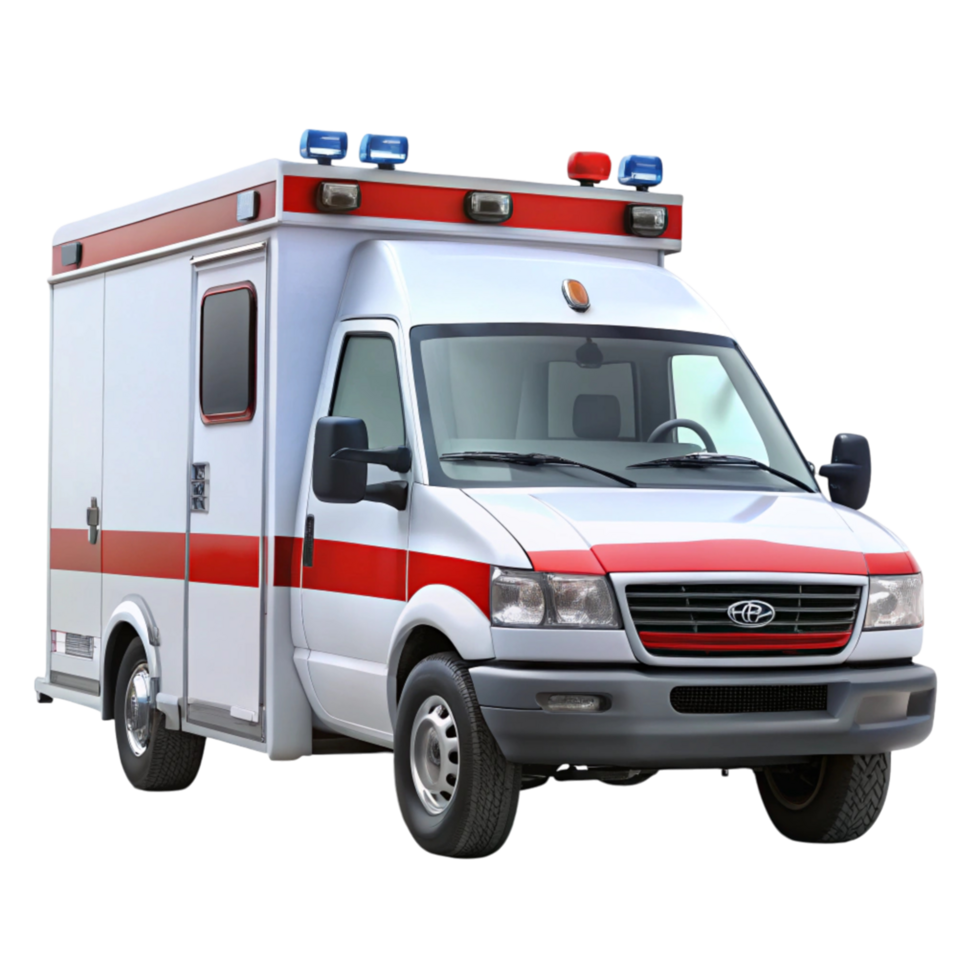 Modern ambulance vehicle with emergency lights, isolated on Transparent Background, ready for medical response png