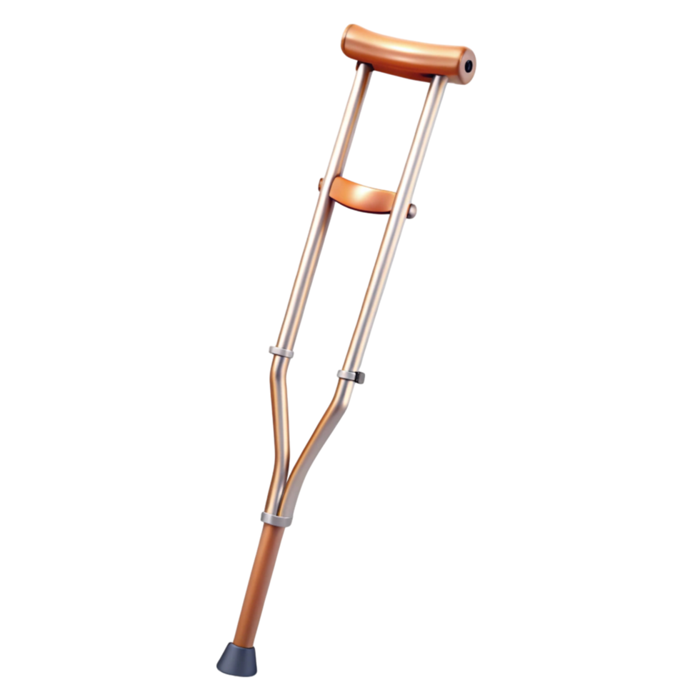 Mobility aid crutch made of durable metal, ideal for recovery and support, displayed on a Transparent Background png