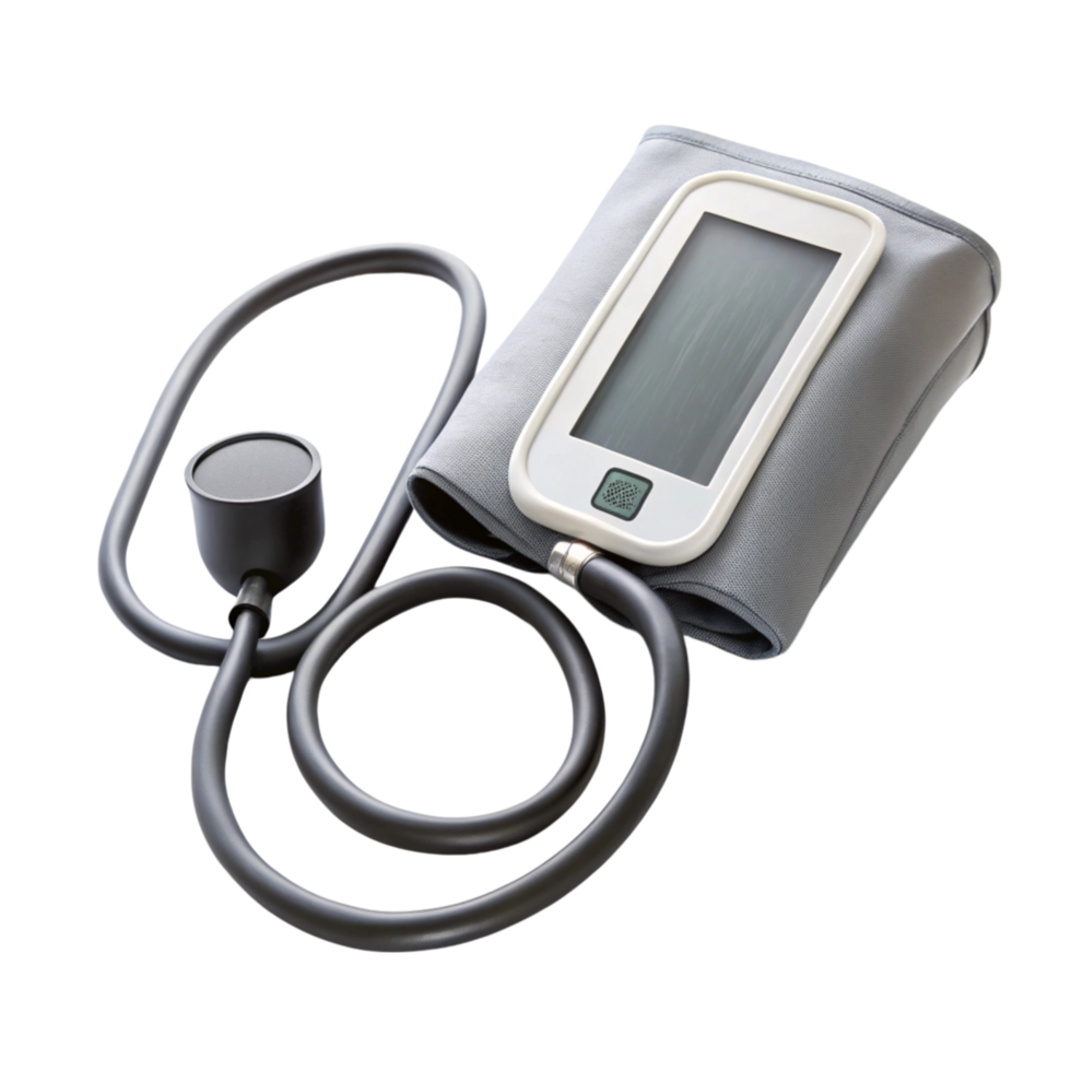 Digital blood pressure monitor with cuff isolated on a Transparent Background for accurate health monitoring png