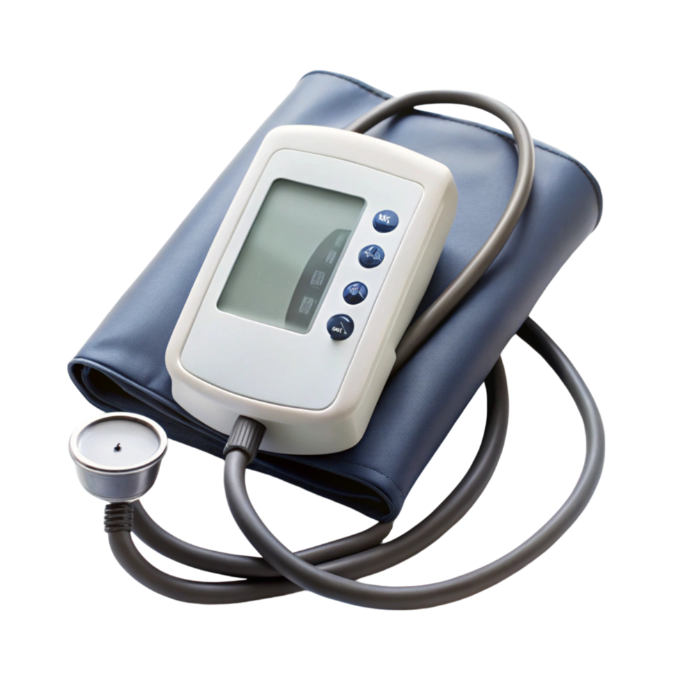 Compact digital sphygmomanometer with cuff, ideal for home use, isolated on Transparent Background png