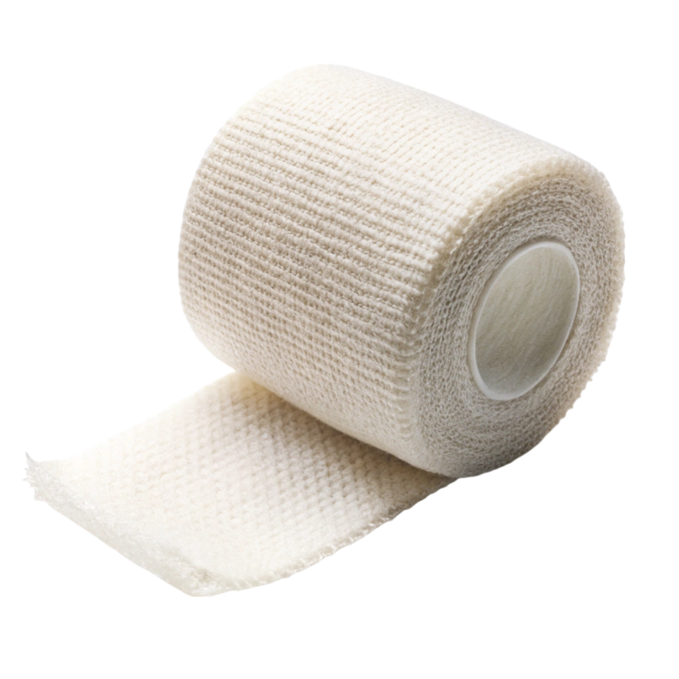 Elastic gauze bandage roll for medical use, first aid, and wound care on a Transparent Background png