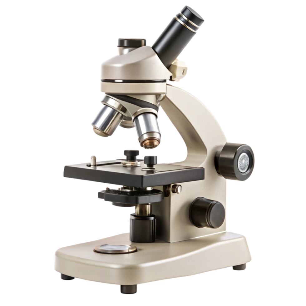 Optical microscope for laboratory experiments, research, and educational purposes, isolated on white png