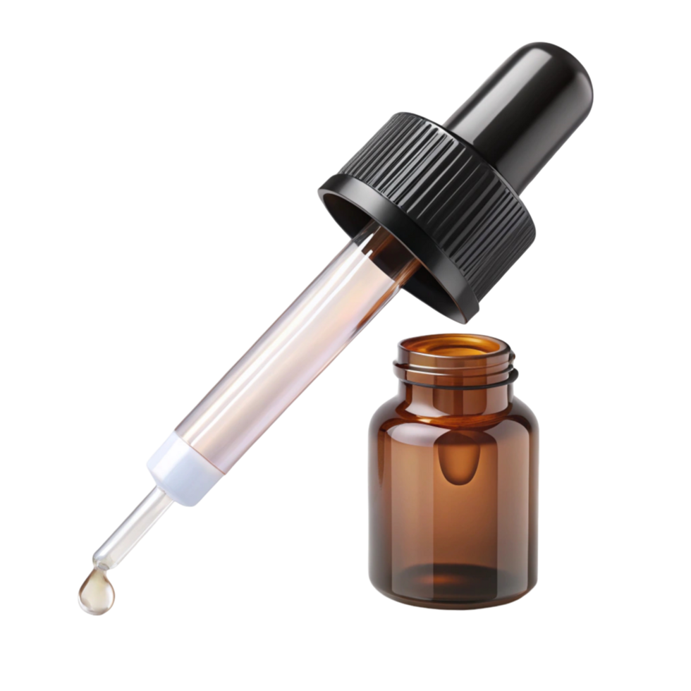 Dropper bottle for essential oils, skincare serums, or medication, emphasizing hygiene and accurate dosing png