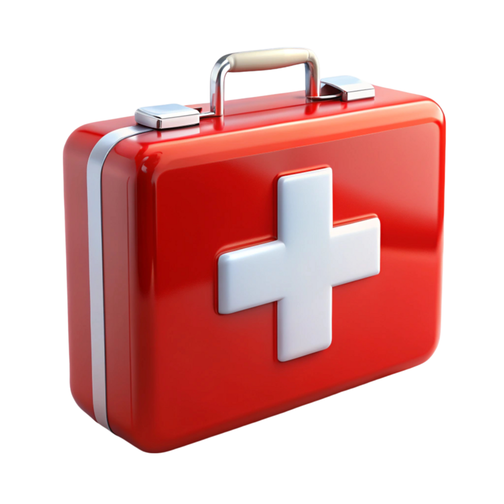 Red first aid kit with white cross symbol, isolated on Transparent Background, for emergency medical care and safety png