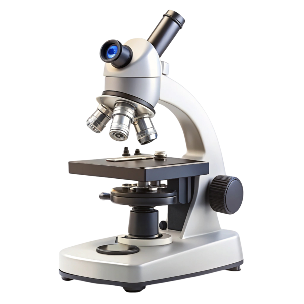 Modern microscope with adjustable lenses, ideal for scientific research, lab studies, and educational tools png