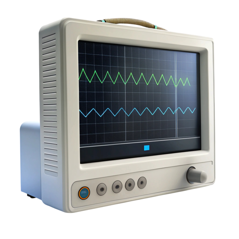 ECG monitor with graphical heart rate display, suitable for illustrating cardiovascular health and clinical settings png