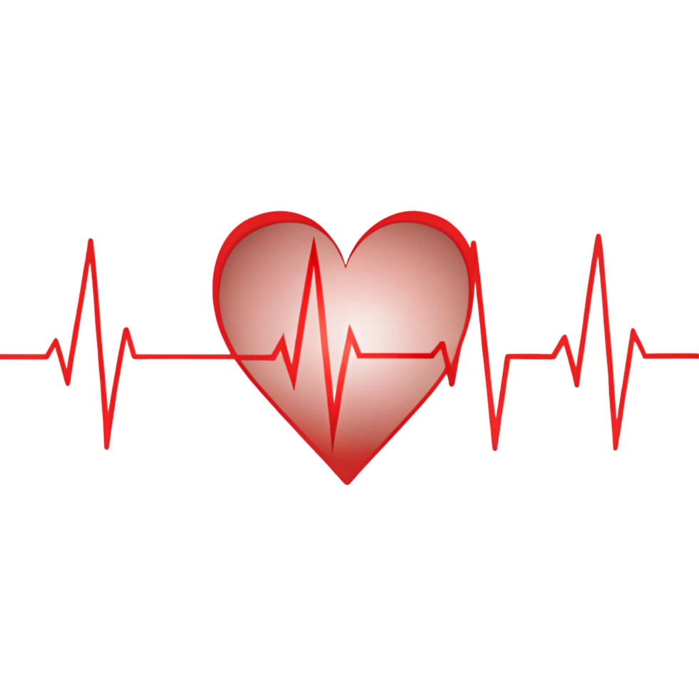 Red heart and electrocardiogram pulse line, emphasizing medical diagnostics and cardiac health png