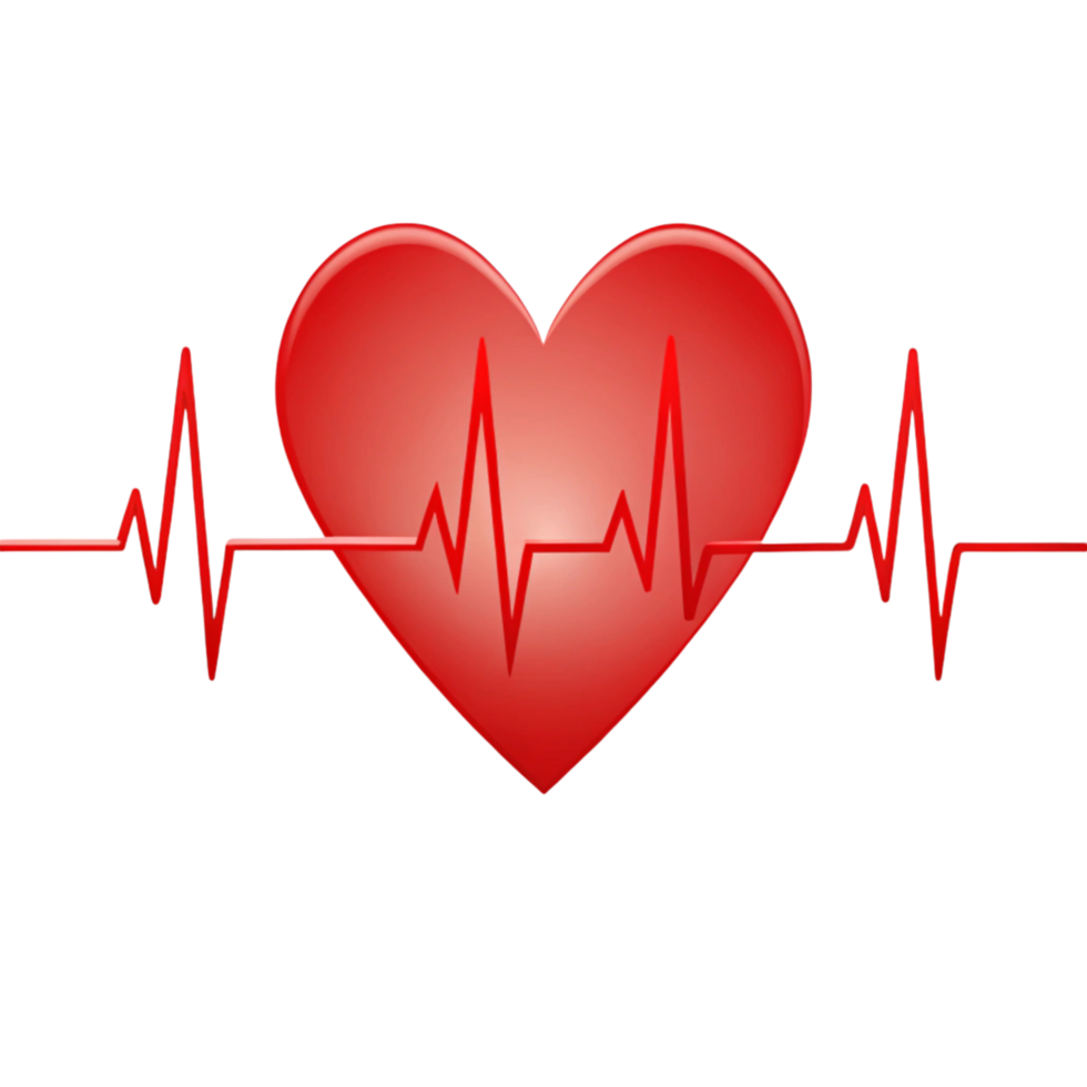 Heartbeat line with red heart symbol, isolated on a Transparent Background, representing cardiology and health monitoring png
