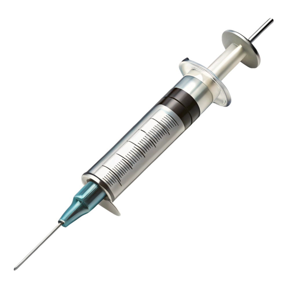 Medical syringe with needle for injections, isolated on a clean Transparent Background, representing healthcare tools png