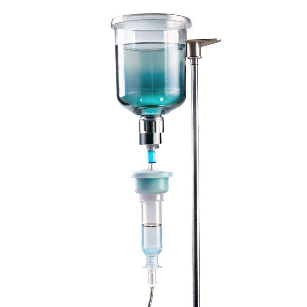 Close up of IV fluid container with drip tube, highlighting infusion therapy and medical treatment png