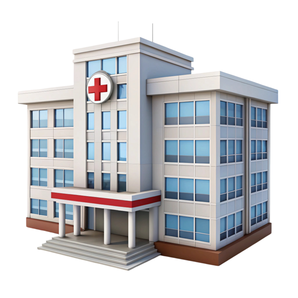 3D illustration of a hospital building, showcasing modern design, healthcare infrastructure, and medical support png