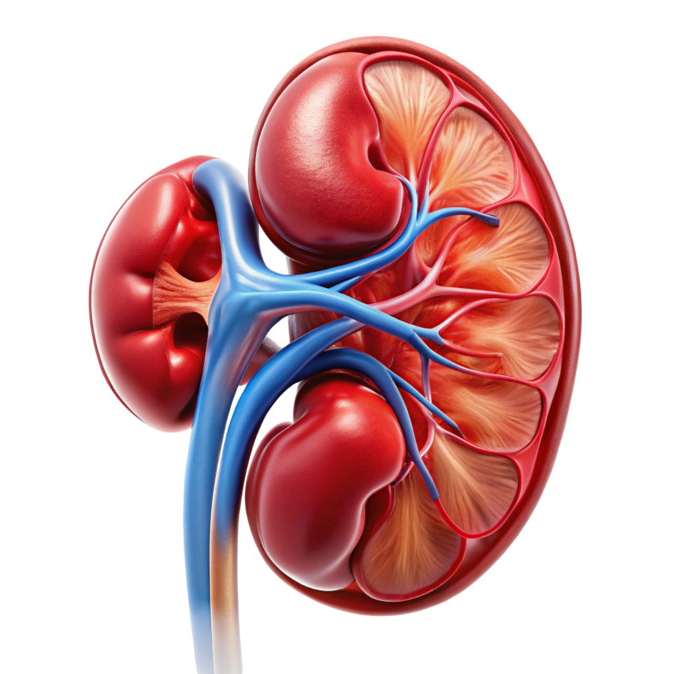 High quality image of kidneys, showing internal structure and vascular connections for medical study png