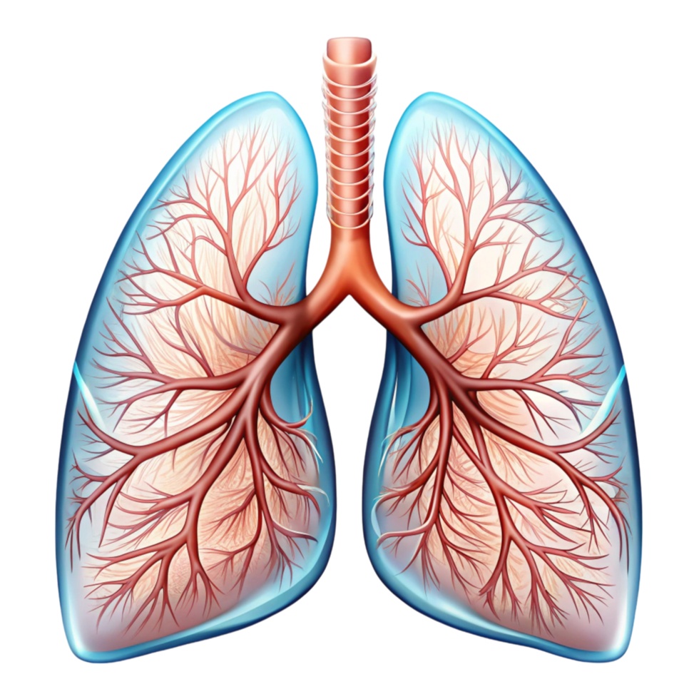 High quality image of human lungs, depicting respiratory system and blood circulation in a realistic design png