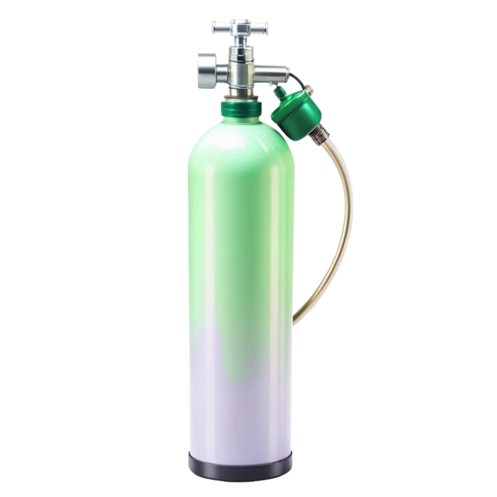 High quality image of a portable oxygen cylinder used for respiratory therapy and medical support png