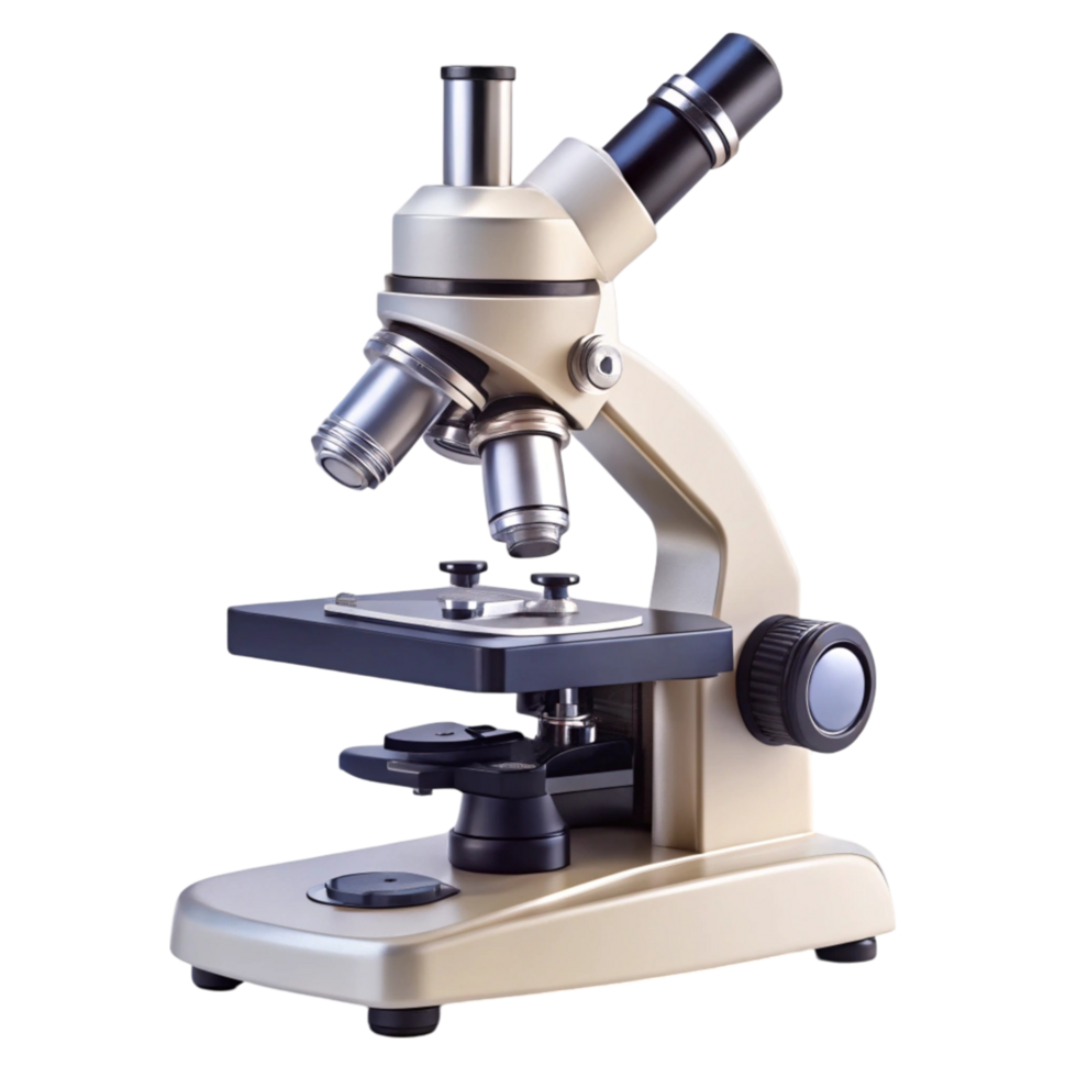 High quality image of a scientific microscope used for research and analysis in laboratories png