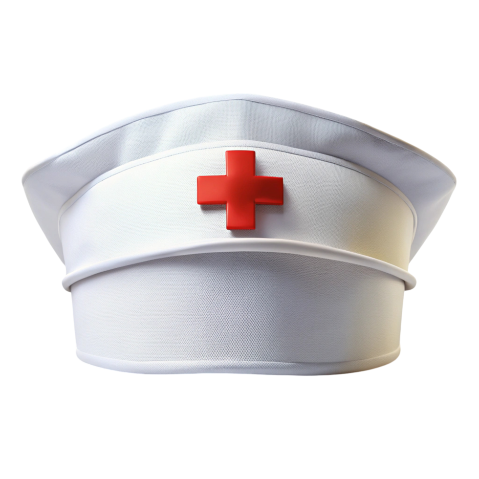 Traditional white nurse hat with a red cross symbol, isolated on a clean Transparent Background png