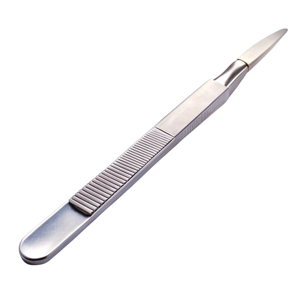 Surgical scalpel with sharp stainless steel blade and ergonomic handle, isolated on a Transparent Background png